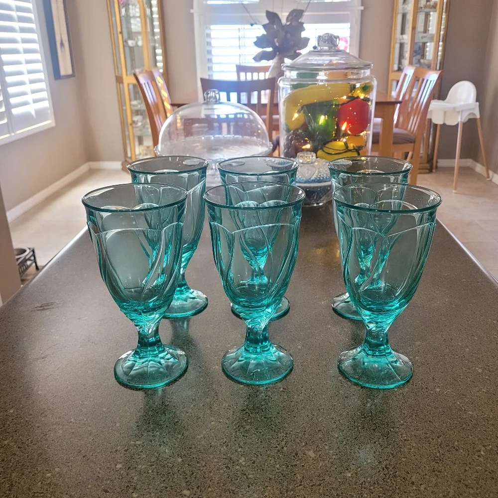 Vintage‎ 1990s Noritake Sweet Swirl Aqua Glasses Set of 6